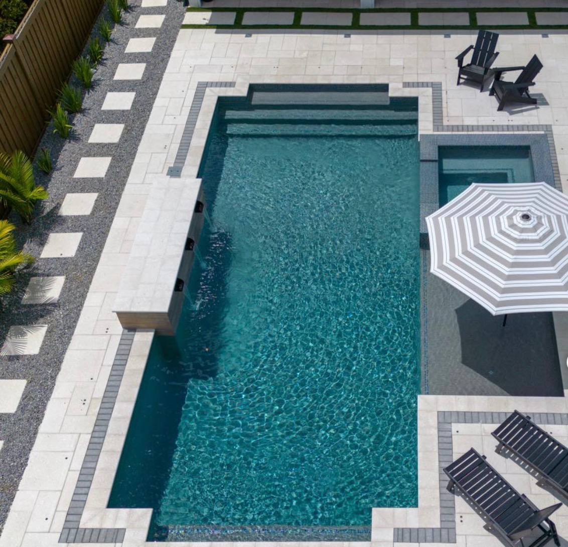 Aerial view of rectangular luxury pool